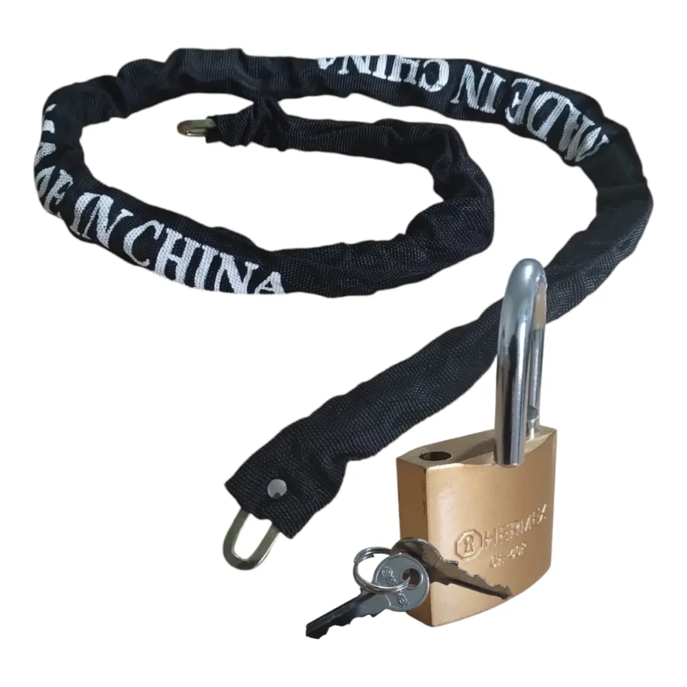 cadena con candado anticorte y funda de tela