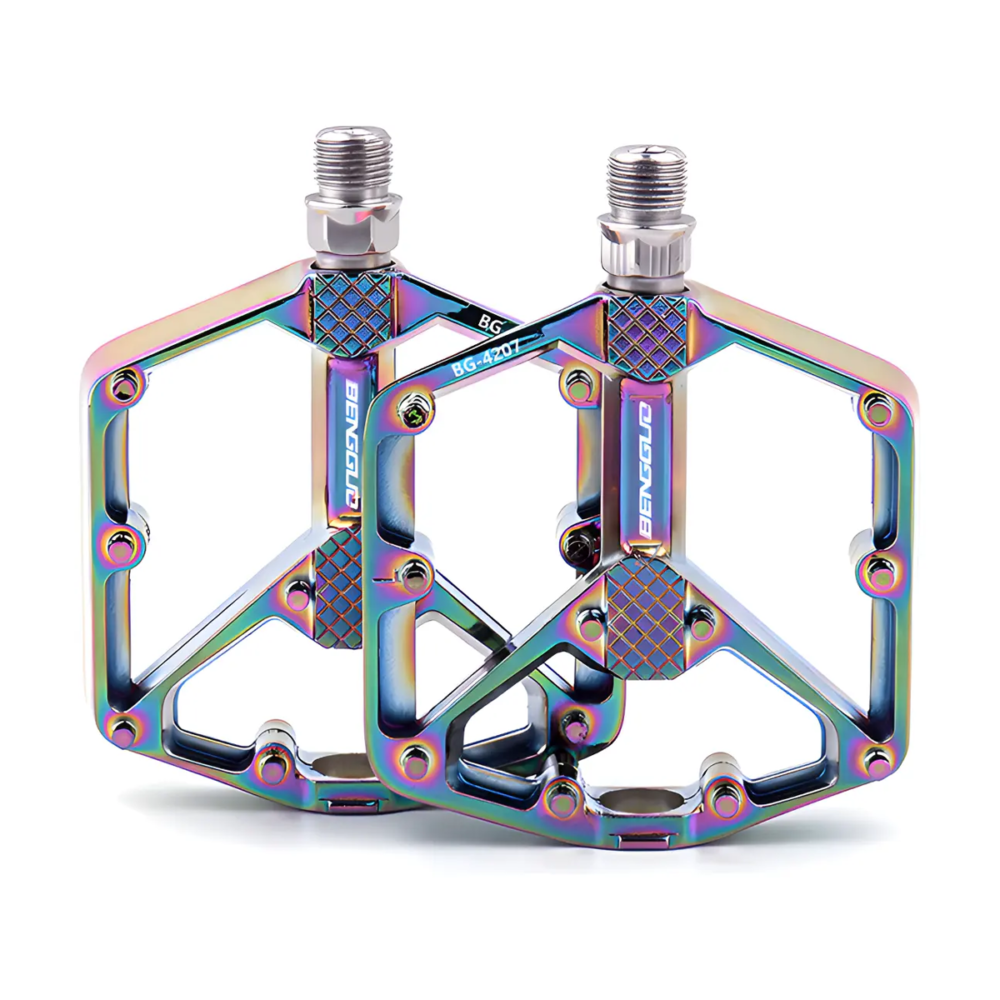 pedales de aluminio tornasolados. 9/16". en caja